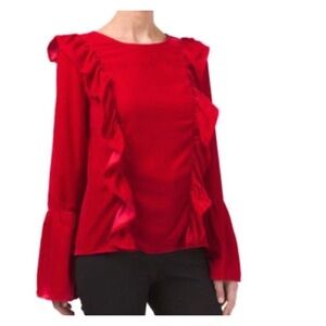 Amaryllis Blouse red velvet ruffle Vibrant  Ruffle Blouse blouse Size S
